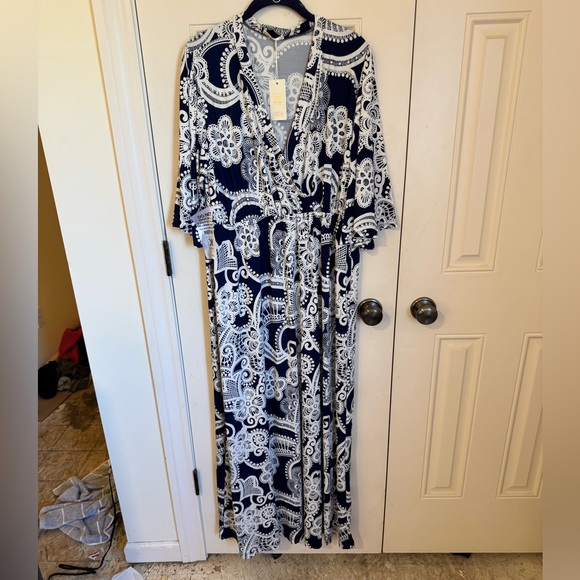 Navy and White Silky Maxi Dress - NWT - Picture 1 of 7